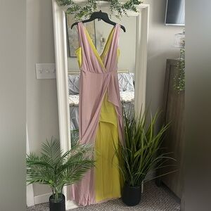 BCBGMAXARIA blush & neon yellow gown (spilts in front) SZ O